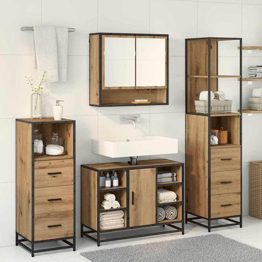 Badkamermeubelset met lade 4 pcs Artisan Eiken Bewerkt hout