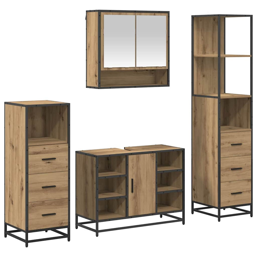 Badkamermeubelset met lade 4 pcs Artisan Eiken Bewerkt hout