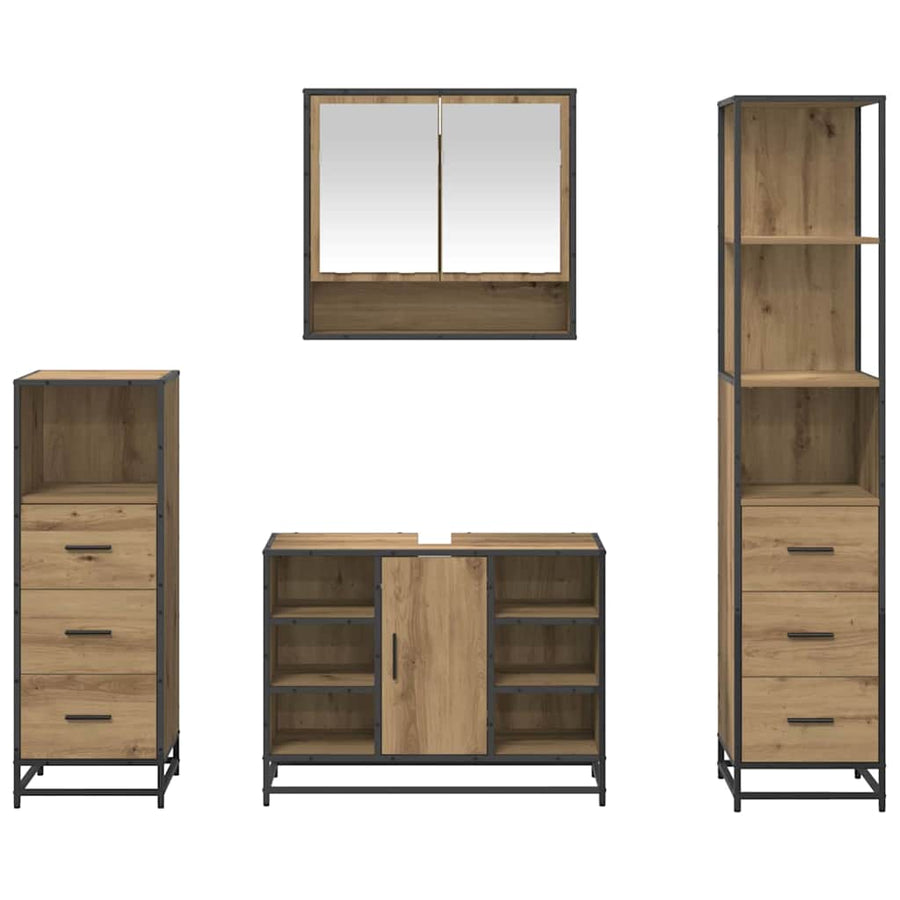 Badkamermeubelset met lade 4 pcs Artisan Eiken Bewerkt hout
