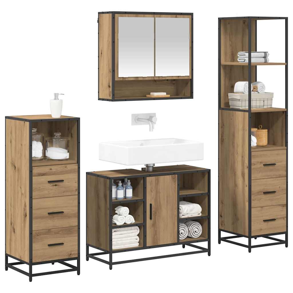 Badkamermeubelset met lade 4 pcs Artisan Eiken Bewerkt hout