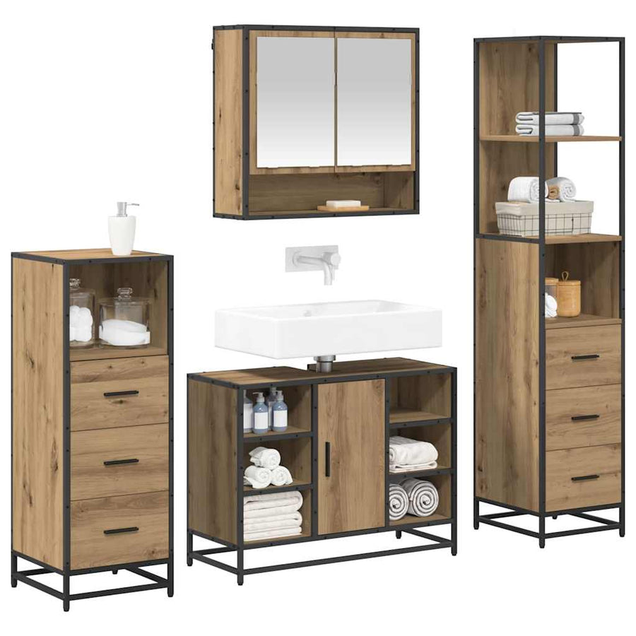 Badkamermeubelset met lade 4 pcs Artisan Eiken Bewerkt hout