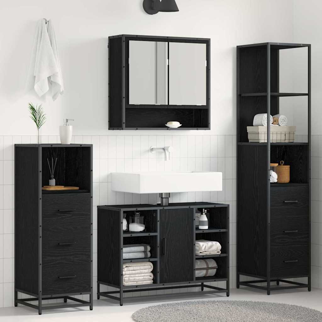 Badkamermeubelset met lade 4 pcs Zwart eiken 80 x 33 x 60 cm