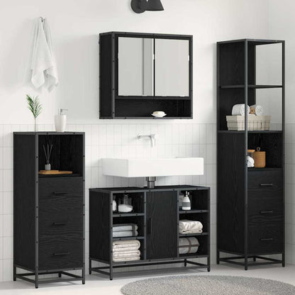 Badkamermeubelset met lade 4 pcs Zwart eiken 80 x 33 x 60 cm