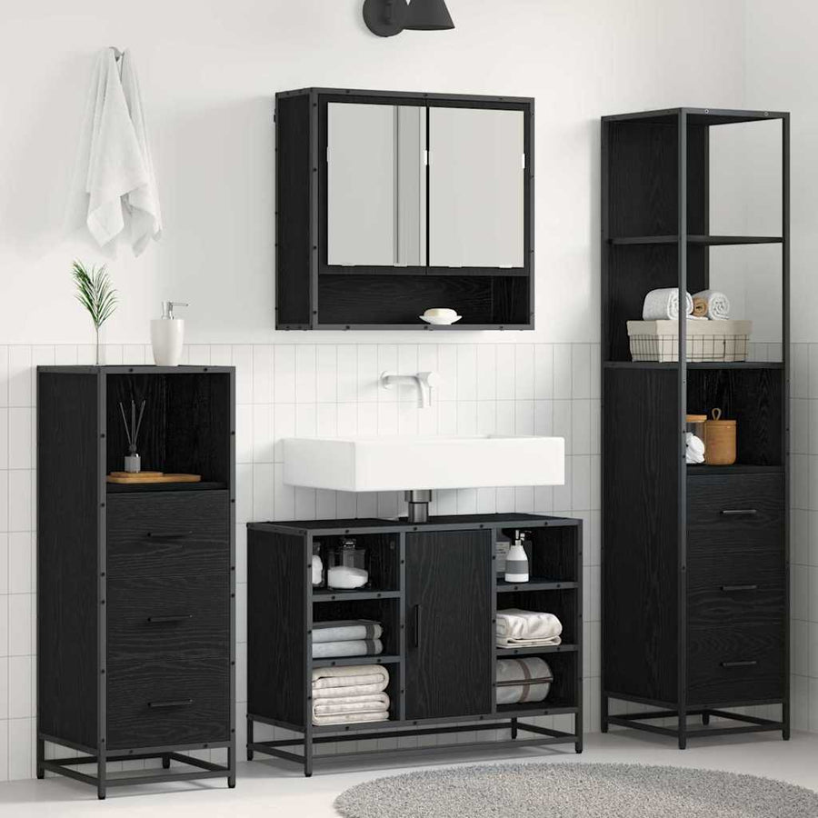 Badkamermeubelset met lade 4 pcs Zwart eiken 80 x 33 x 60 cm