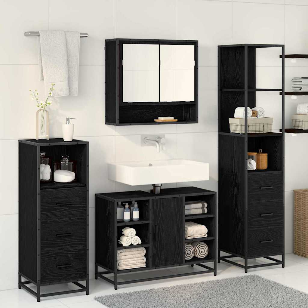 Badkamermeubelset met lade 4 pcs Zwart eiken 80 x 33 x 60 cm