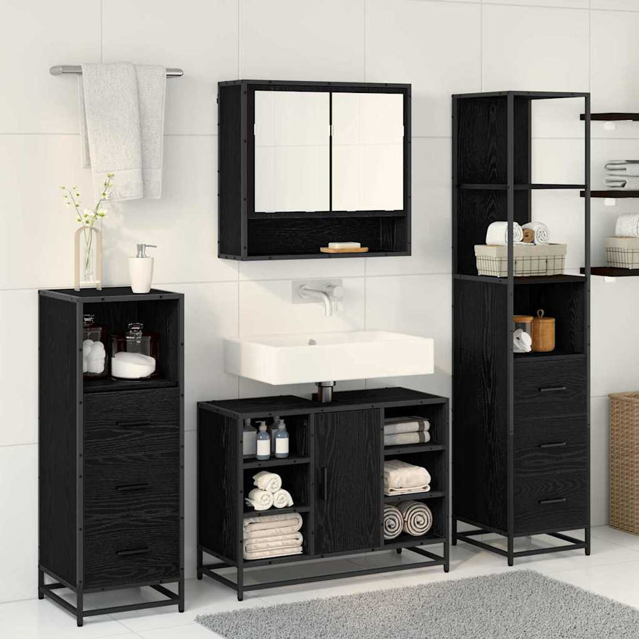 Badkamermeubelset met lade 4 pcs Zwart eiken 80 x 33 x 60 cm