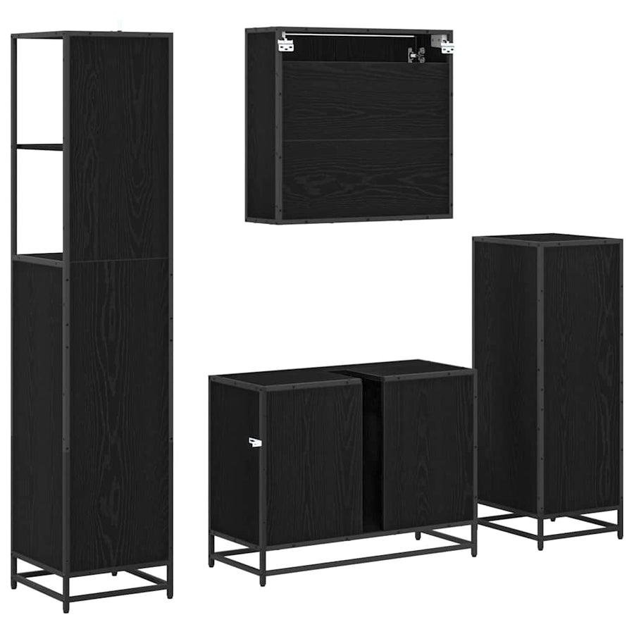 Badkamermeubelset met lade 4 pcs Zwart eiken 80 x 33 x 60 cm