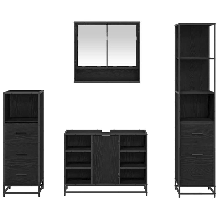 Badkamermeubelset met lade 4 pcs Zwart eiken 80 x 33 x 60 cm