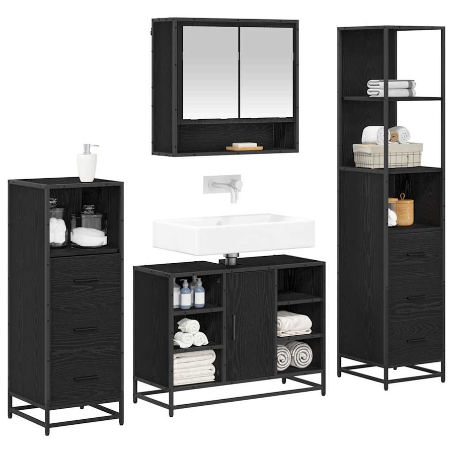 Badkamermeubelset met lade 4 pcs Zwart eiken 80 x 33 x 60 cm