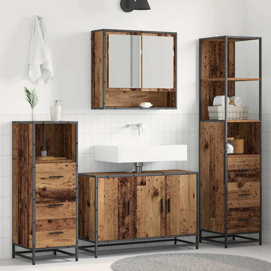 Badkamermeubelset met lade 4 pcs Oud Hout Bewerkt hout