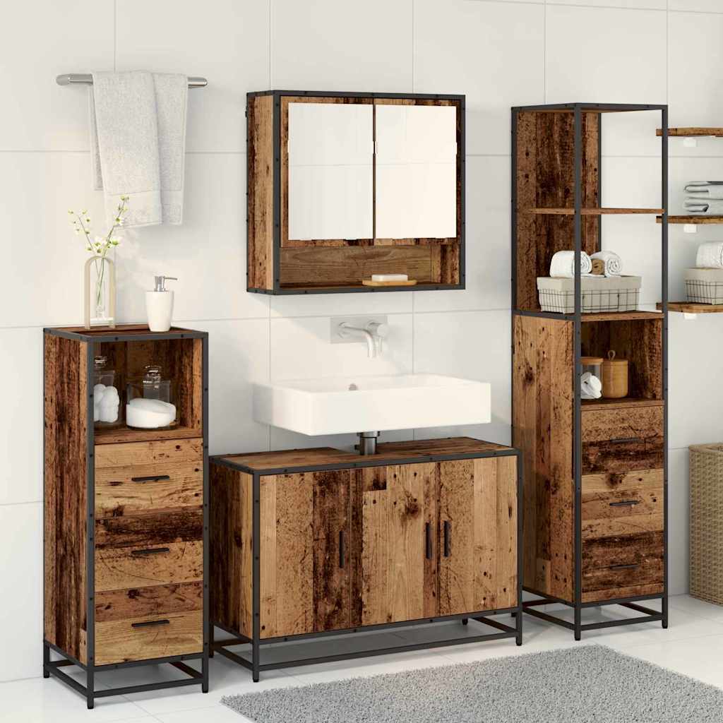 Badkamermeubelset met lade 4 pcs Oud Hout Bewerkt hout