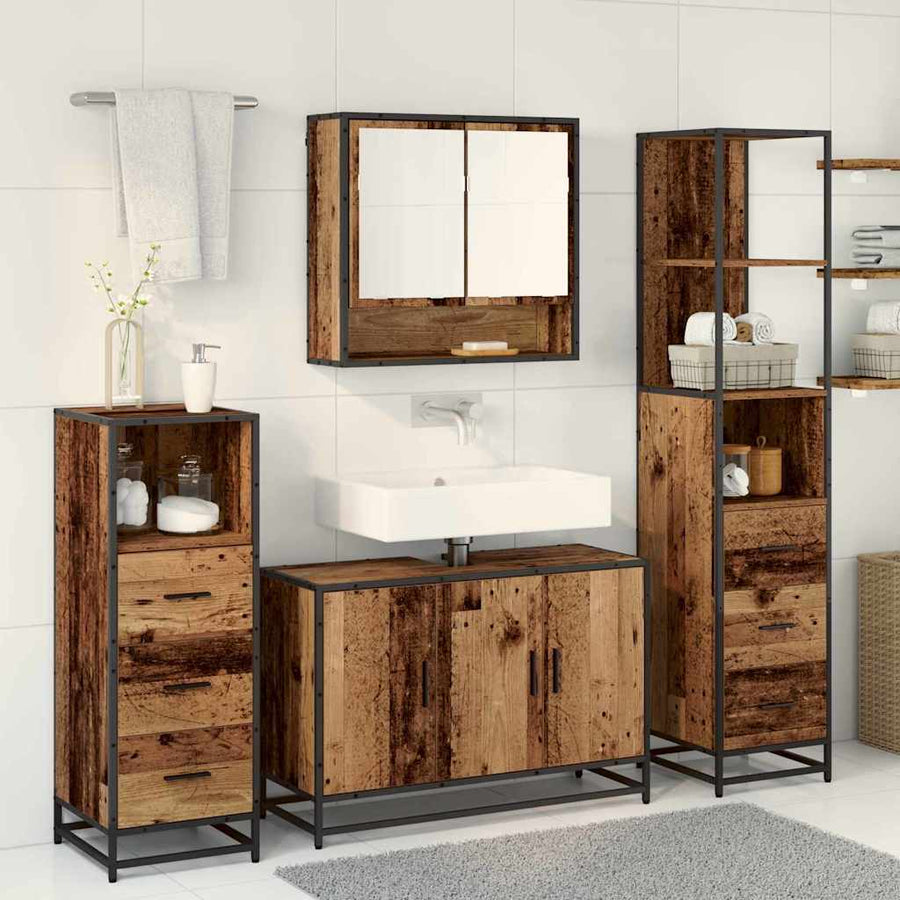 Badkamermeubelset met lade 4 pcs Oud Hout Bewerkt hout