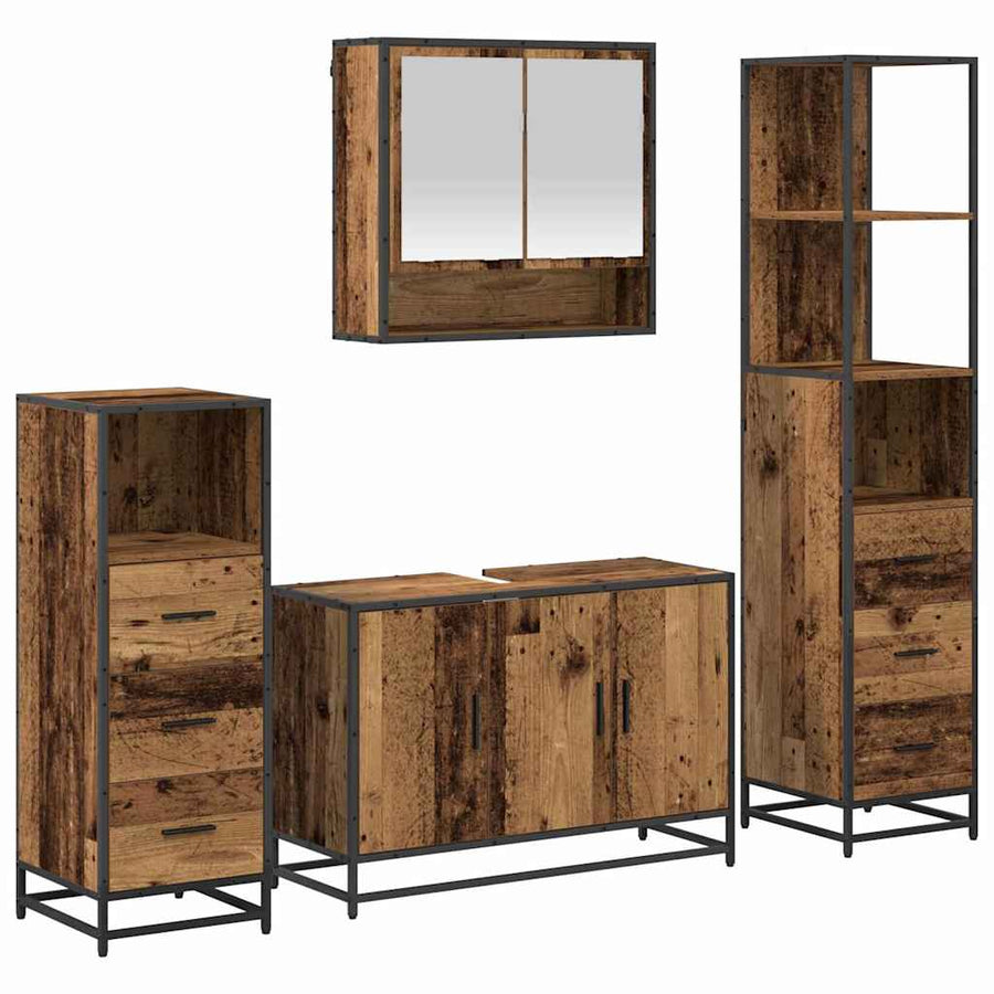 Badkamermeubelset met lade 4 pcs Oud Hout Bewerkt hout