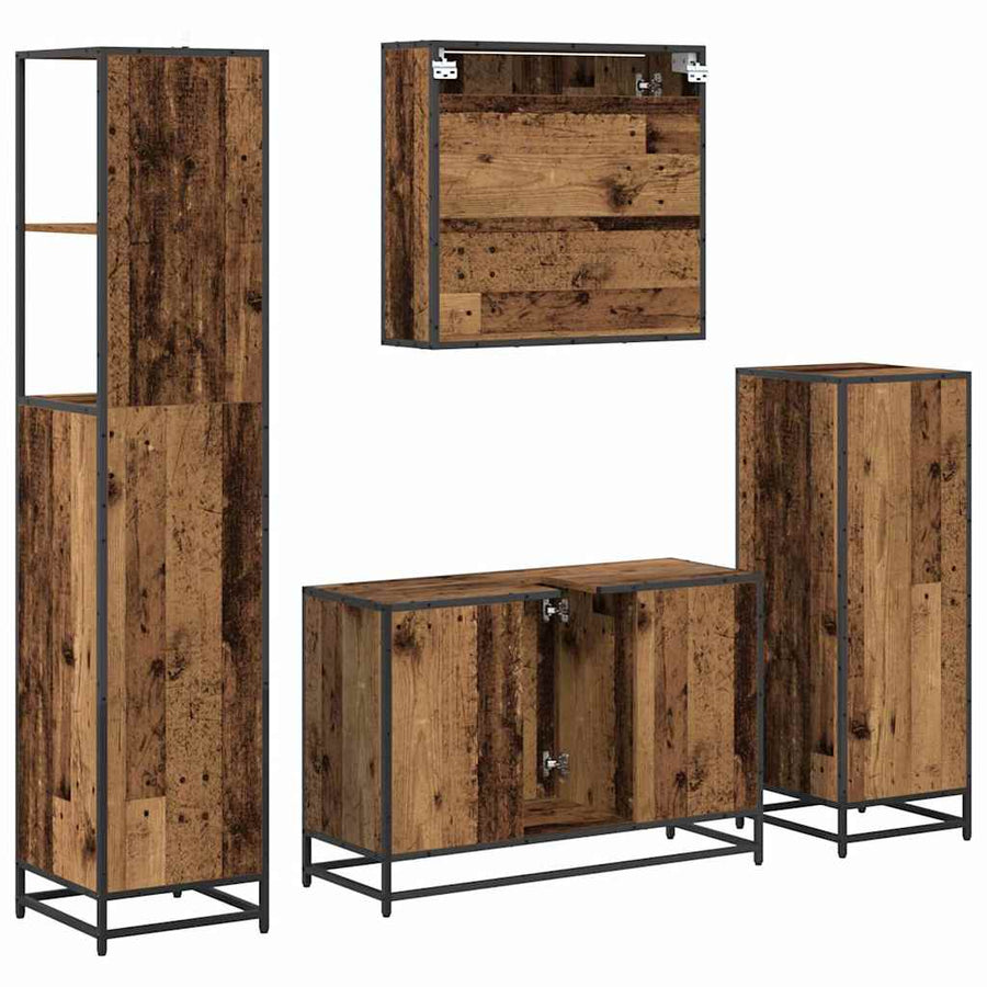 Badkamermeubelset met lade 4 pcs Oud Hout Bewerkt hout