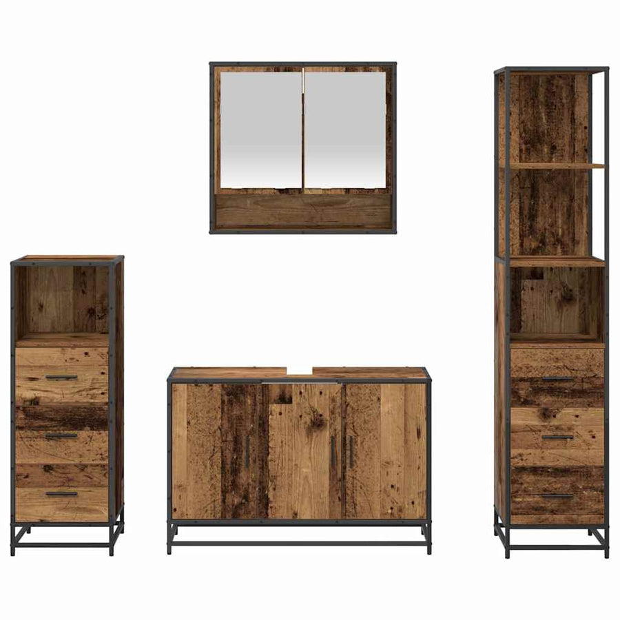 Badkamermeubelset met lade 4 pcs Oud Hout Bewerkt hout