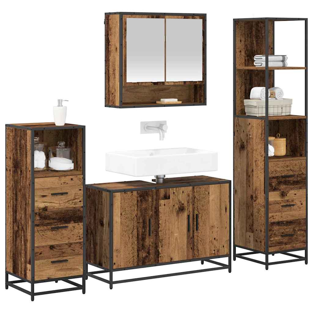Badkamermeubelset met lade 4 pcs Oud Hout Bewerkt hout