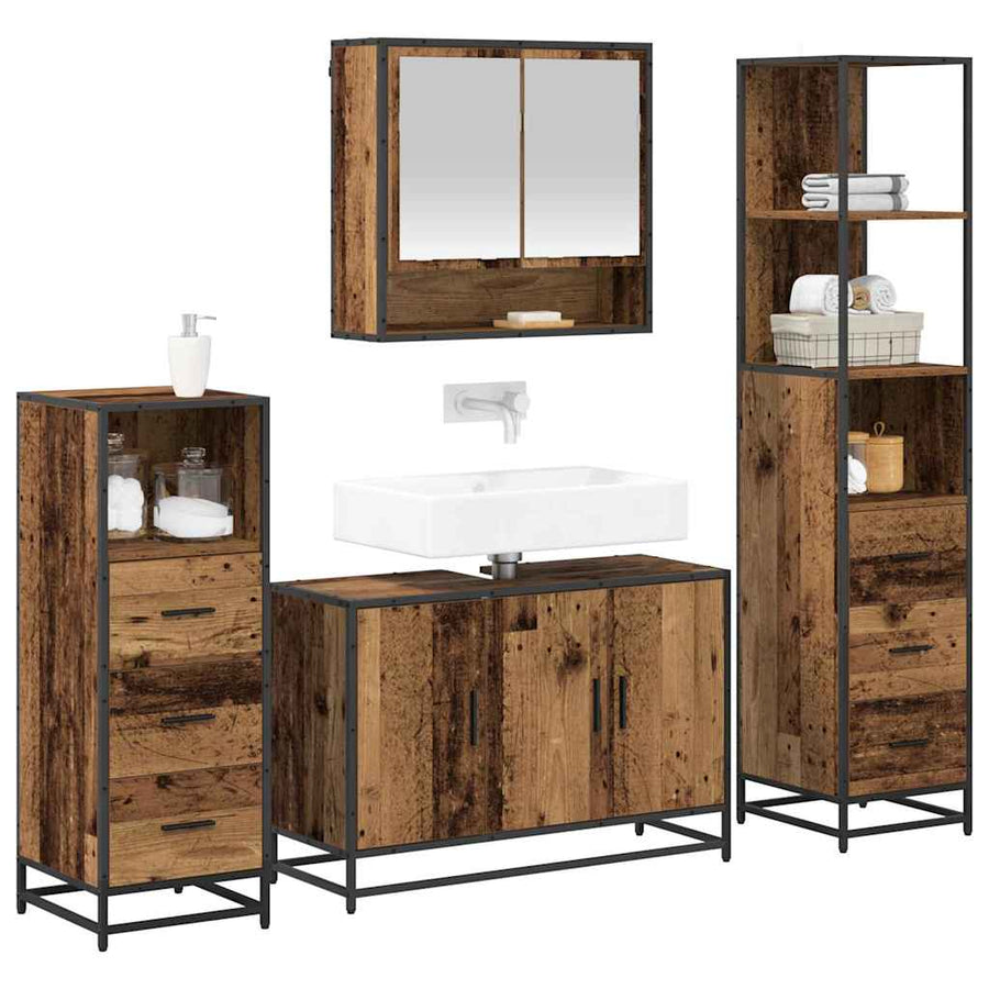 Badkamermeubelset met lade 4 pcs Oud Hout Bewerkt hout