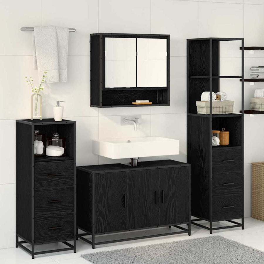 Badkamermeubelset met lade 4 pcs Zwart Eiken Bewerkt hout