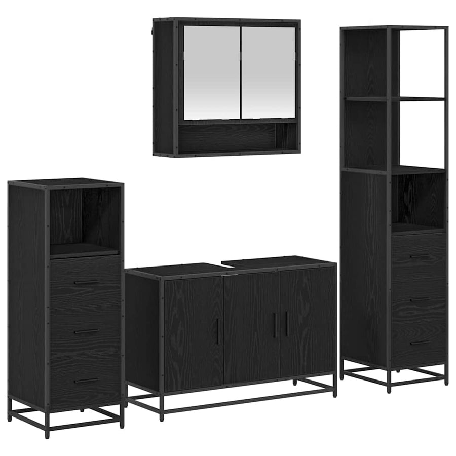 Badkamermeubelset met lade 4 pcs Zwart Eiken Bewerkt hout