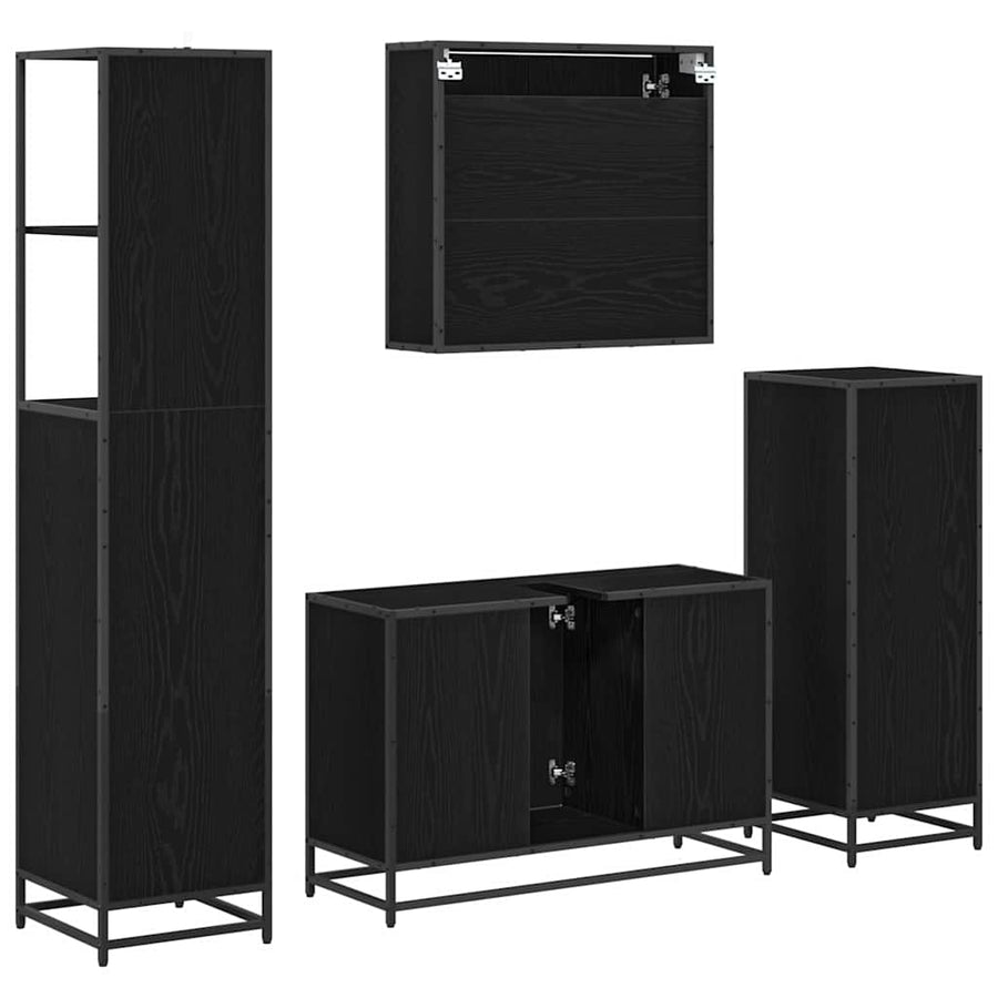 Badkamermeubelset met lade 4 pcs Zwart Eiken Bewerkt hout