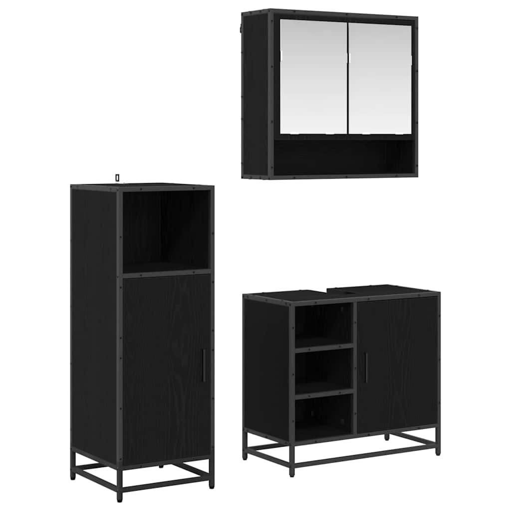 Badkamermeubelset met plank 3 pcs Zwart Eiken Bewerkt hout