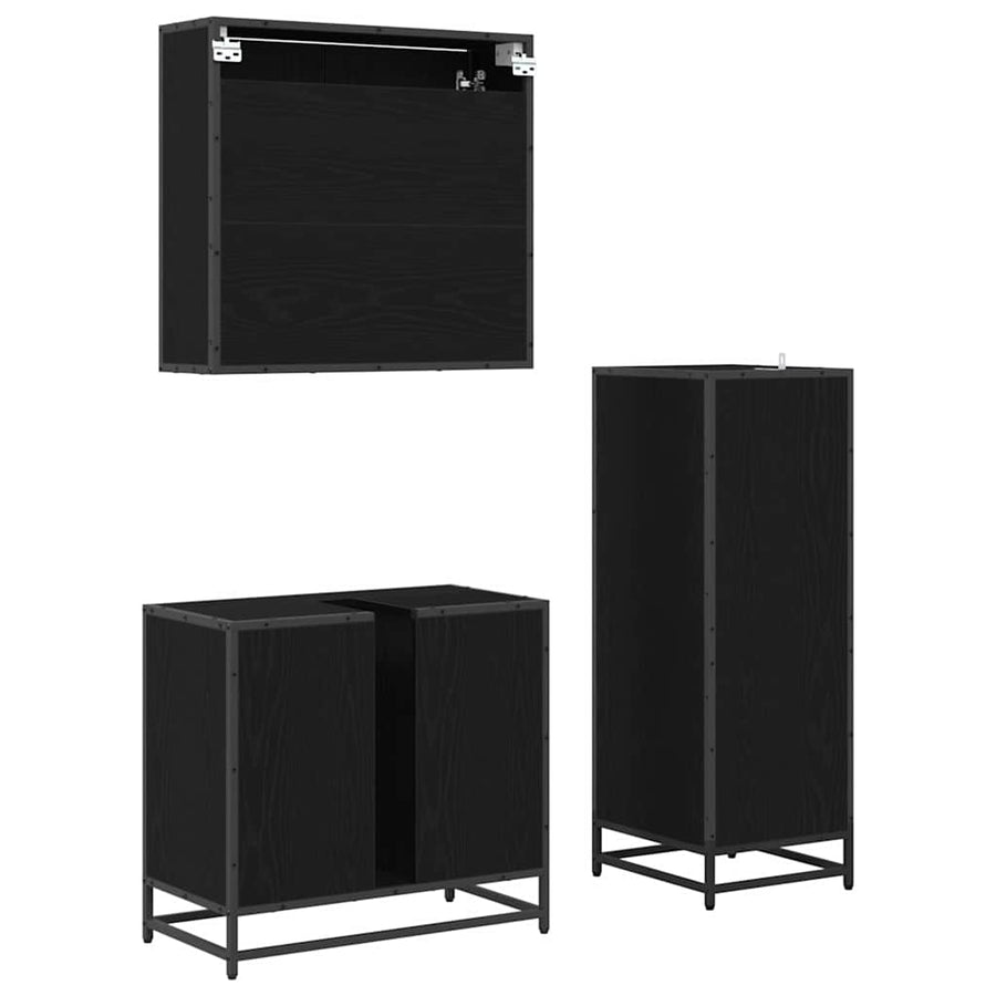 Badkamermeubelset met plank 3 pcs Zwart Eiken Bewerkt hout