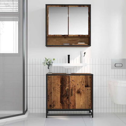Badkamermeubelset met plank 2 pcs Oud Hout Bewerkt hout