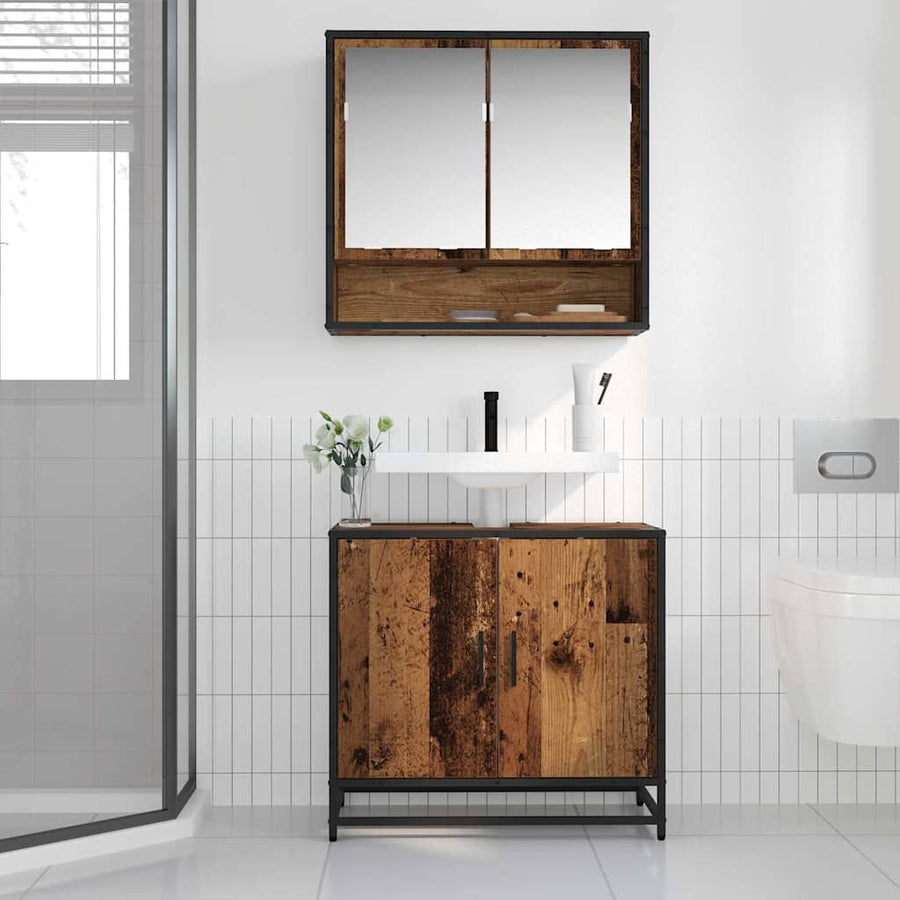 Badkamermeubelset met plank 2 pcs Oud Hout Bewerkt hout
