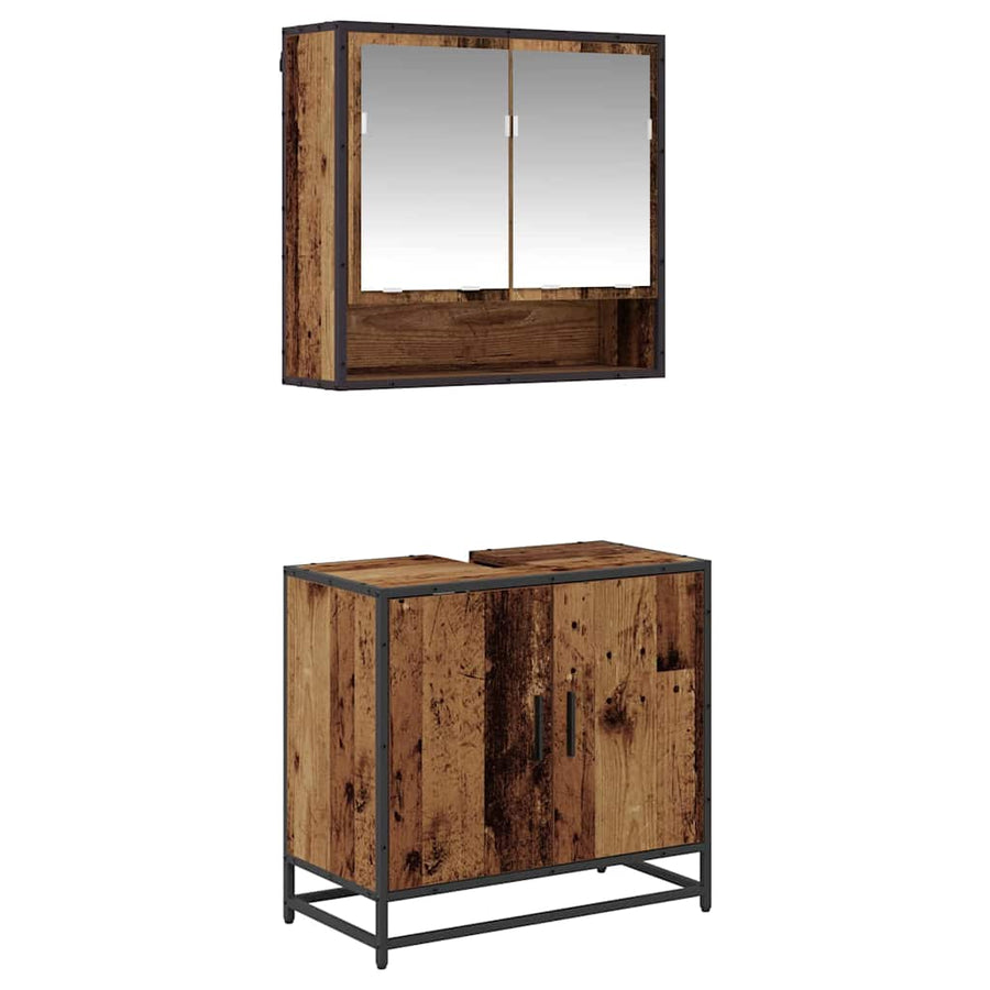 Badkamermeubelset met plank 2 pcs Oud Hout Bewerkt hout