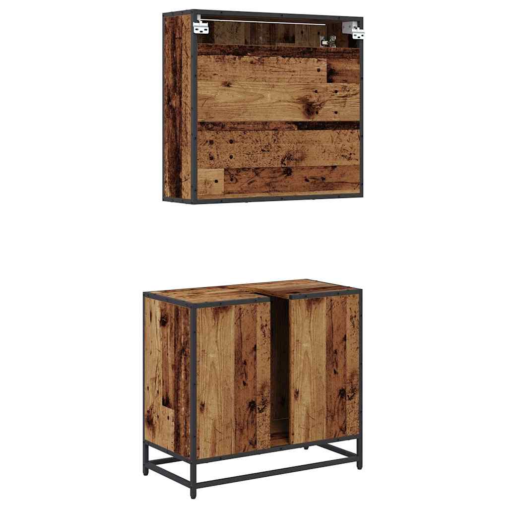 Badkamermeubelset met plank 2 pcs Oud Hout Bewerkt hout