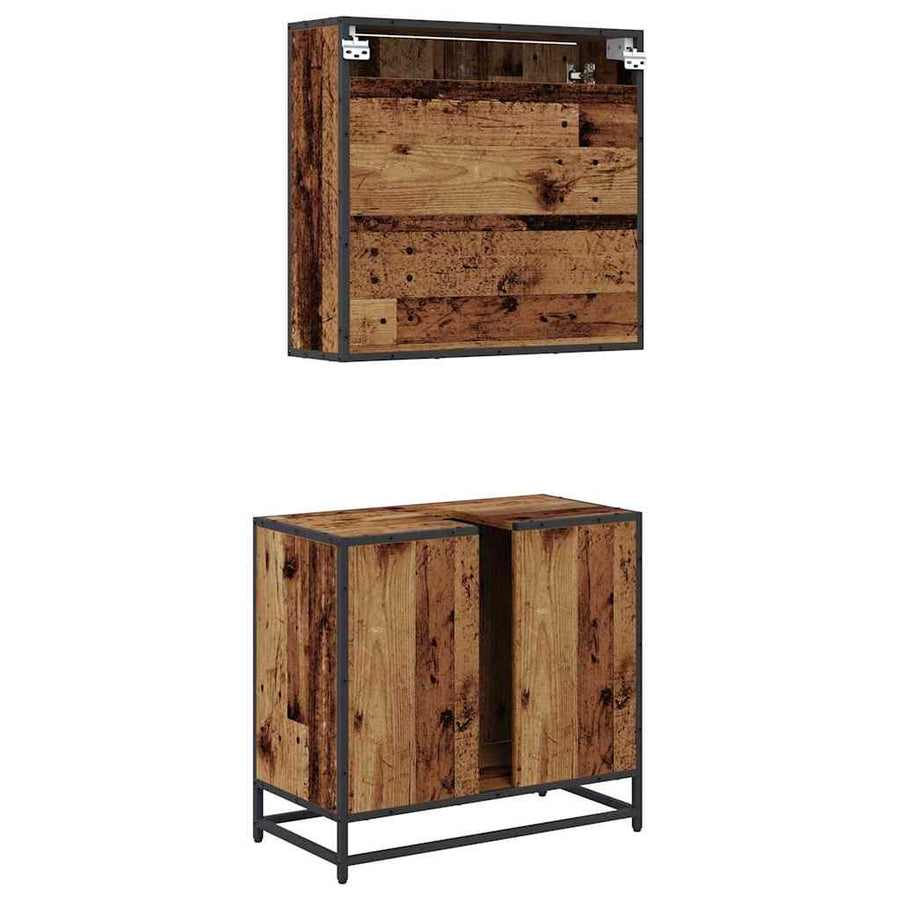 Badkamermeubelset met plank 2 pcs Oud Hout Bewerkt hout