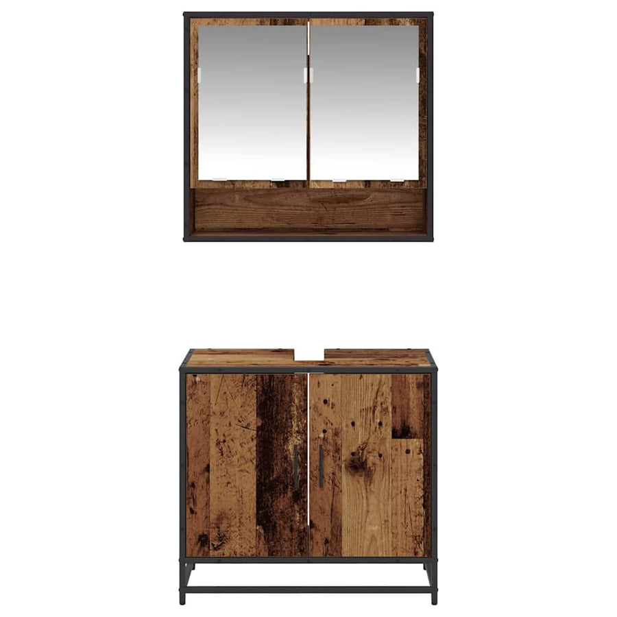 Badkamermeubelset met plank 2 pcs Oud Hout Bewerkt hout