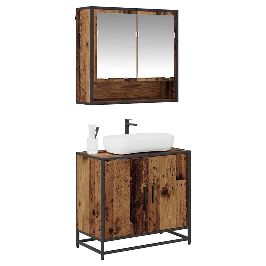 Badkamermeubelset met plank 2 pcs Oud Hout Bewerkt hout