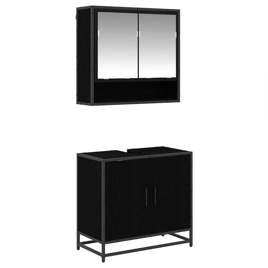 Badkamermeubelset met plank 2 pcs Zwart Eiken Bewerkt hout