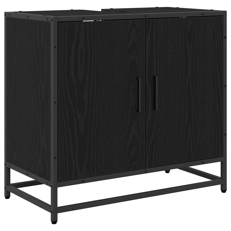 Badkamermeubelset met plank 2 pcs Zwart Eiken Bewerkt hout