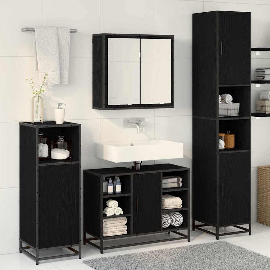 Badkamermeubelset met opslag 4 pcs Zwart eiken 80 x 33 x 60 cm