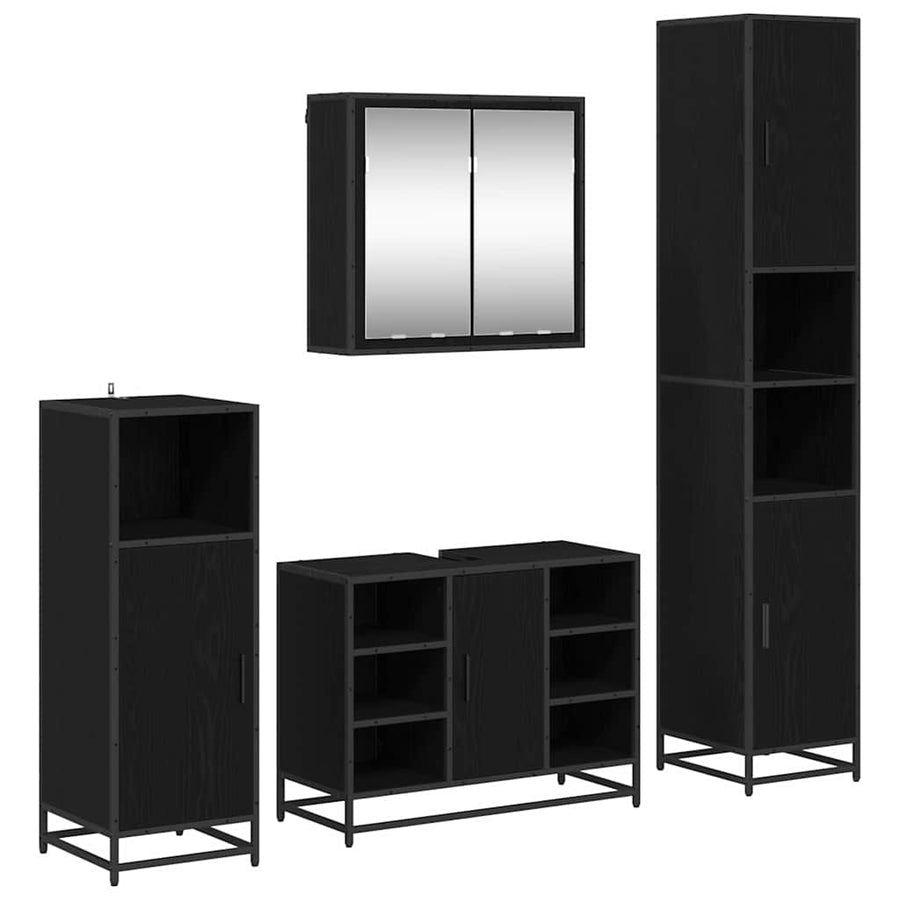 Badkamermeubelset met opslag 4 pcs Zwart eiken 80 x 33 x 60 cm
