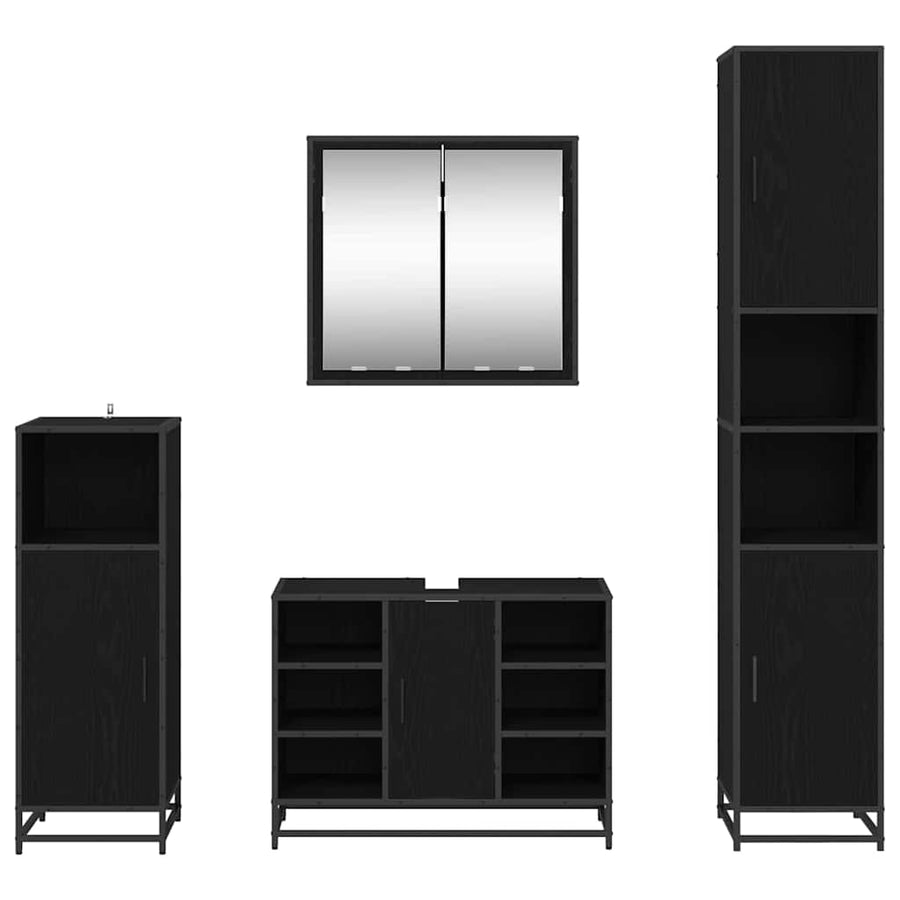 Badkamermeubelset met opslag 4 pcs Zwart eiken 80 x 33 x 60 cm