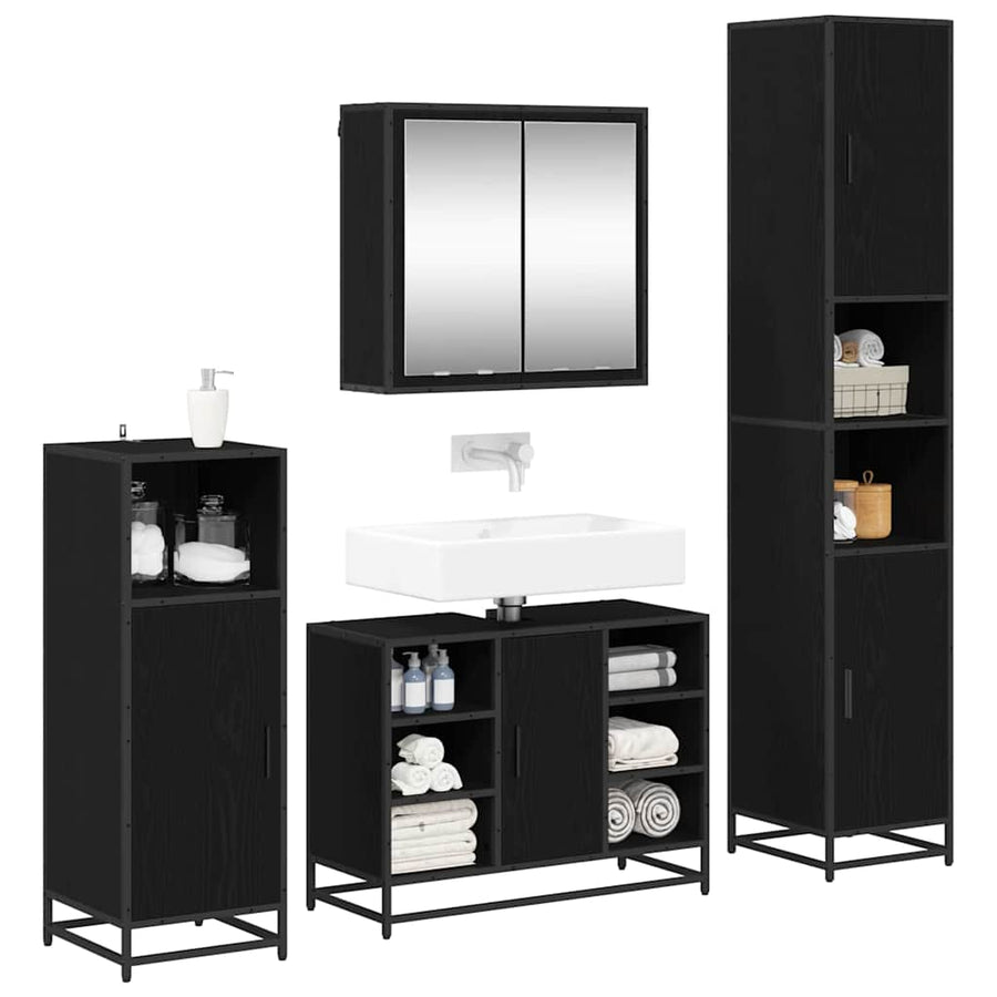 Badkamermeubelset met opslag 4 pcs Zwart eiken 80 x 33 x 60 cm