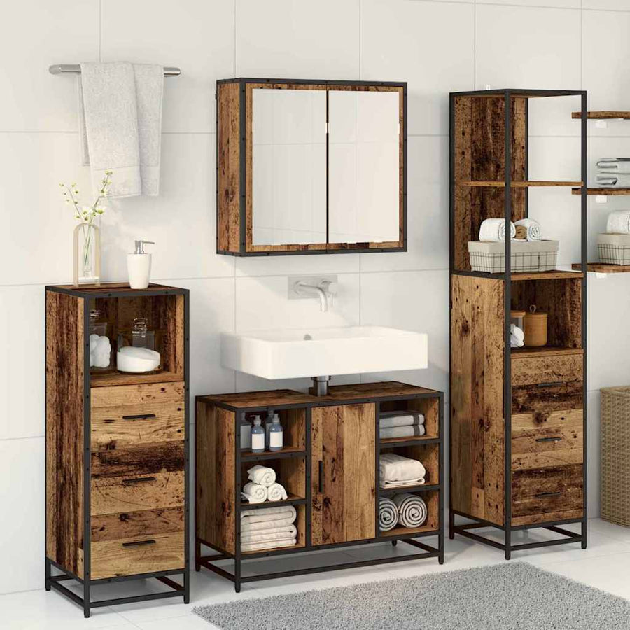 Badkamermeubelset 4 pcs Oud hout 80 x 33 x 60 cm Bewerkt hout