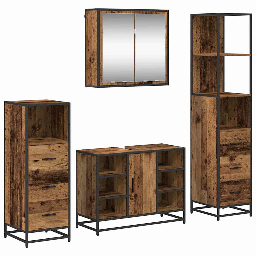 Badkamermeubelset 4 pcs Oud hout 80 x 33 x 60 cm Bewerkt hout