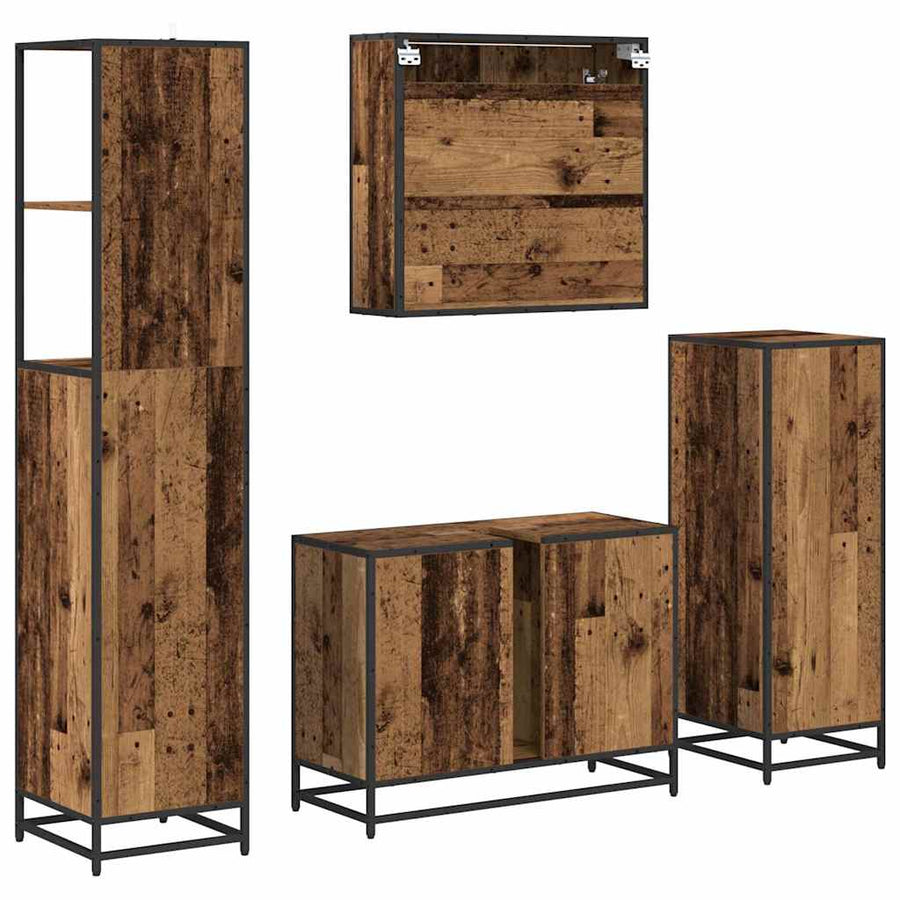 Badkamermeubelset 4 pcs Oud hout 80 x 33 x 60 cm Bewerkt hout