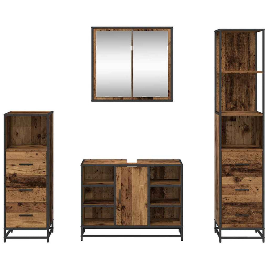 Badkamermeubelset 4 pcs Oud hout 80 x 33 x 60 cm Bewerkt hout