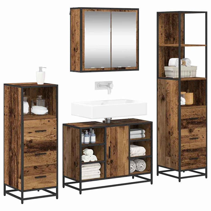 Badkamermeubelset 4 pcs Oud hout 80 x 33 x 60 cm Bewerkt hout
