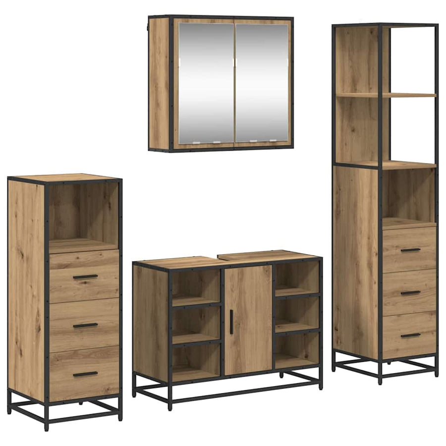 Badkamermeubelset 4 pcs artisanaal eikenkleurig 80 x 33 x 60 cm