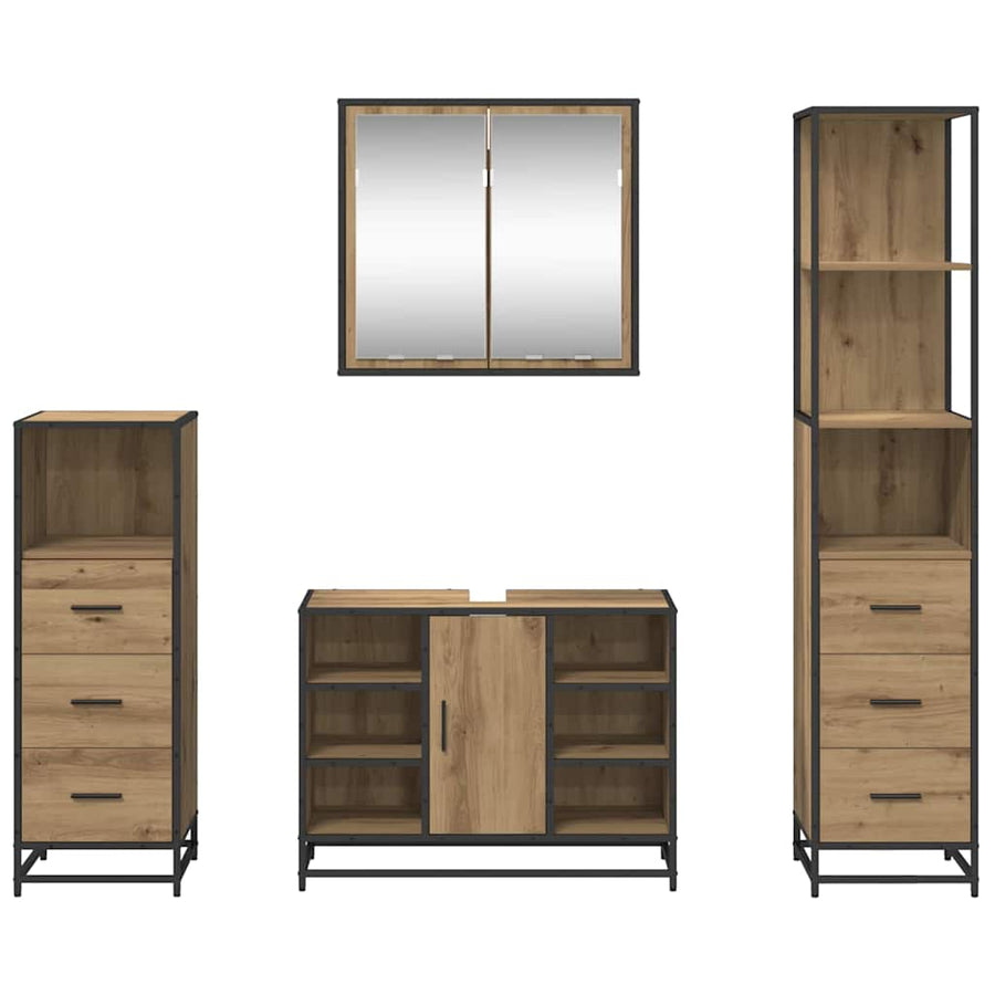 Badkamermeubelset 4 pcs artisanaal eikenkleurig 80 x 33 x 60 cm