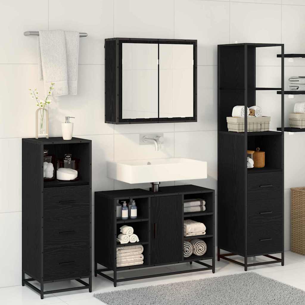 Badkamermeubelset met lade 4 pcs Zwart eiken 80 x 33 x 60 cm