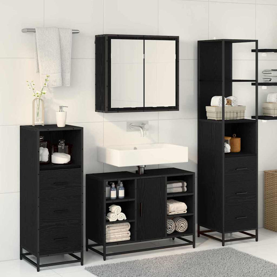 Badkamermeubelset met lade 4 pcs Zwart eiken 80 x 33 x 60 cm