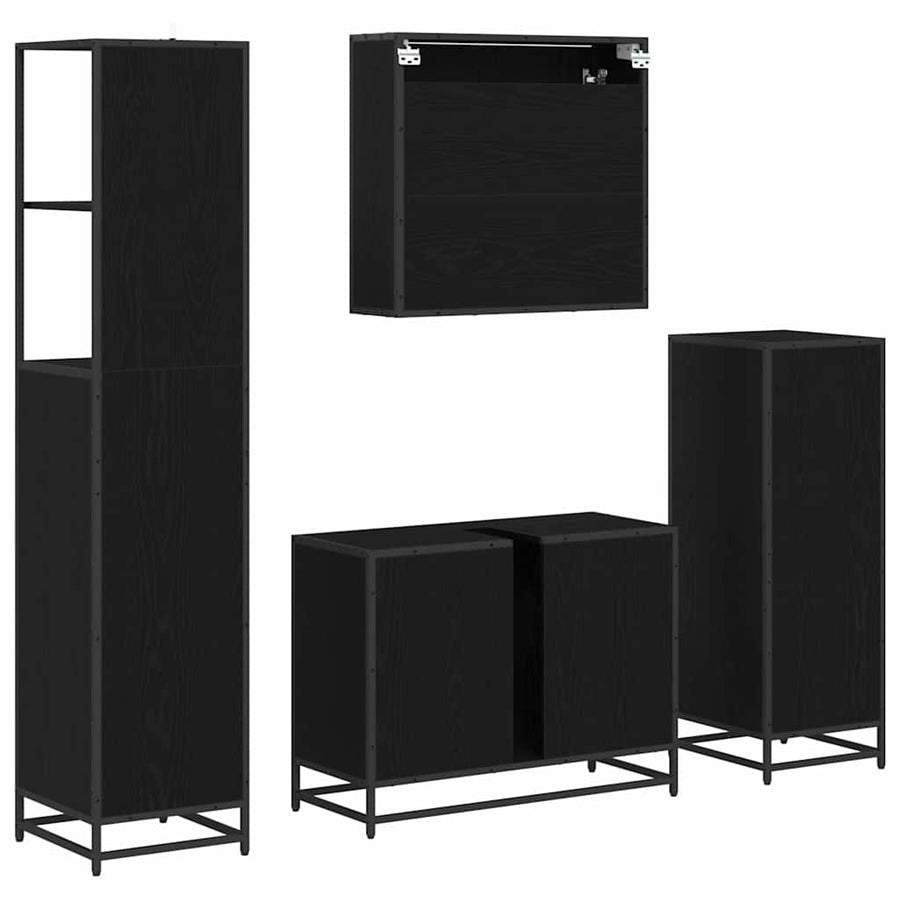 Badkamermeubelset met lade 4 pcs Zwart eiken 80 x 33 x 60 cm