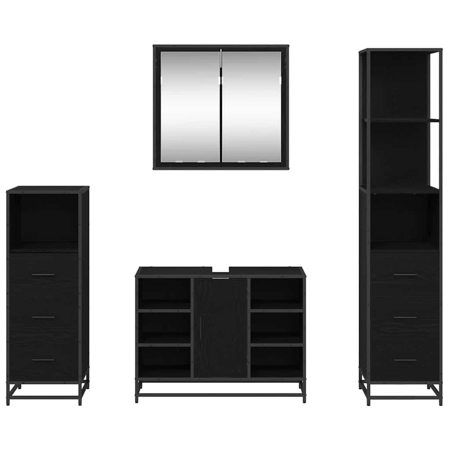 Badkamermeubelset met lade 4 pcs Zwart eiken 80 x 33 x 60 cm